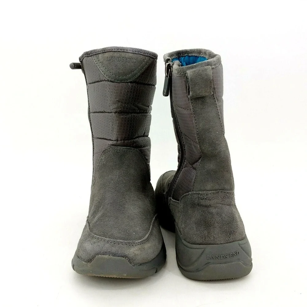 Lands End Boots Womens Gray 6 Suede All Weather Shoes Lined Side Zip‎ Mid Calf